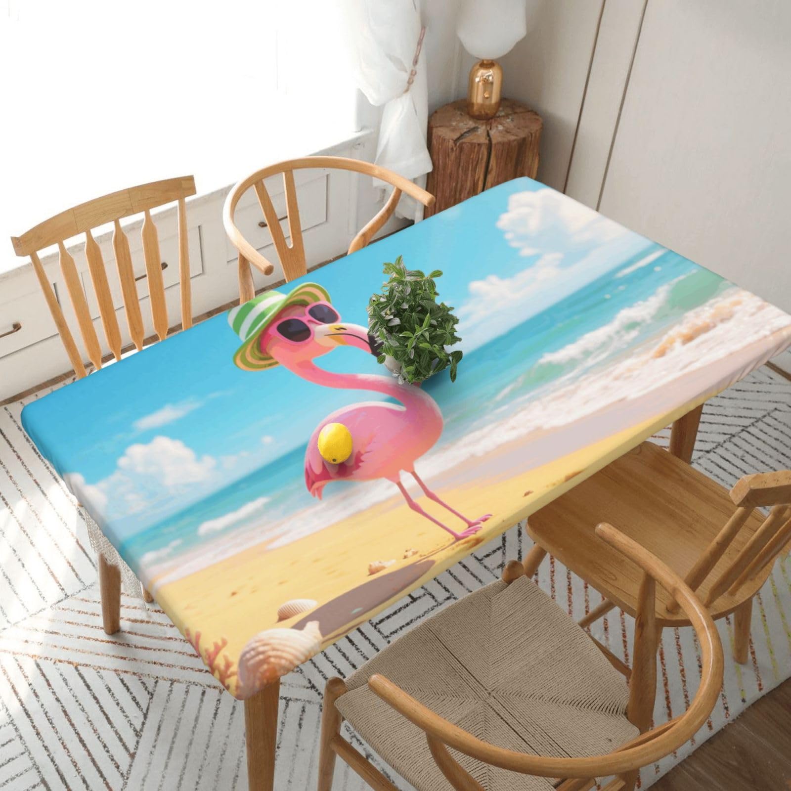 Fodpand Black Flamingo Spandex Fitted Tablecloth For 5 Foot Rectangle Tables,Waterproof Picnic Table Cover Stretch Table Cloth Washable Table Protector For Picnic, Camping, Outdoor