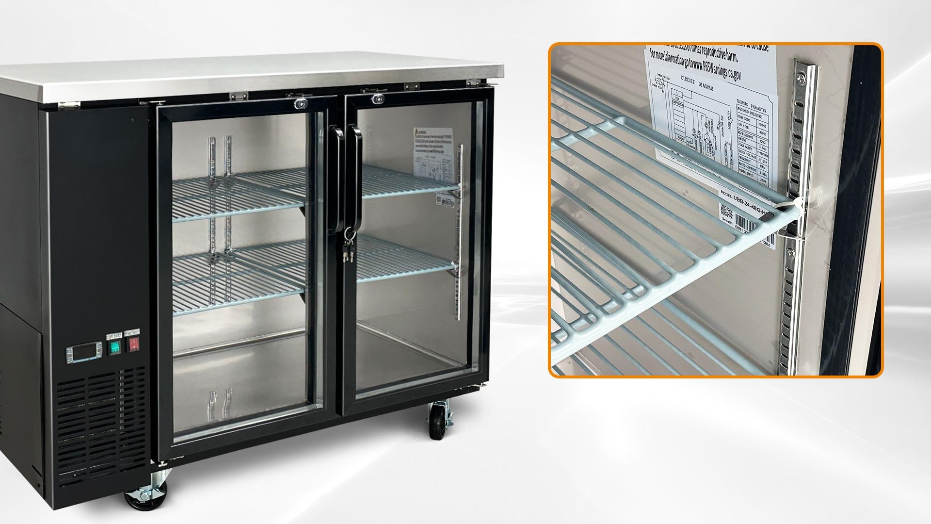 Elite Kitchen Supply Commercial Beer Back Bar Cooler Refrigerator, Etl 2 Glass Door Bottle Display Fridge Cooler Merchandiser, 48" W 11.8 Cu.Ft, LED Lighting, Black on Fridge.com - View 5