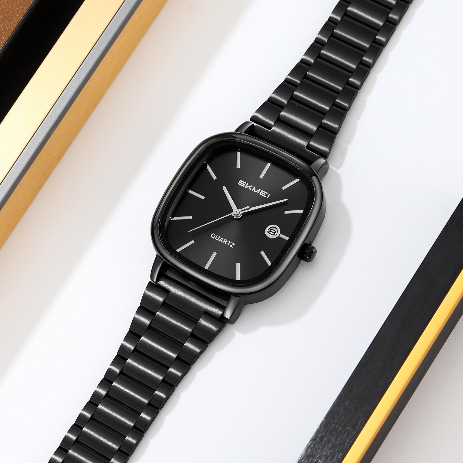 Gosasa Orologio da polso analogico da uomo, minimalista, quadrato, al quarzo, alla moda, casual, impermeabile, ultra sottile, cinturino in acciaio inox con datario, regalo per uomini e donne