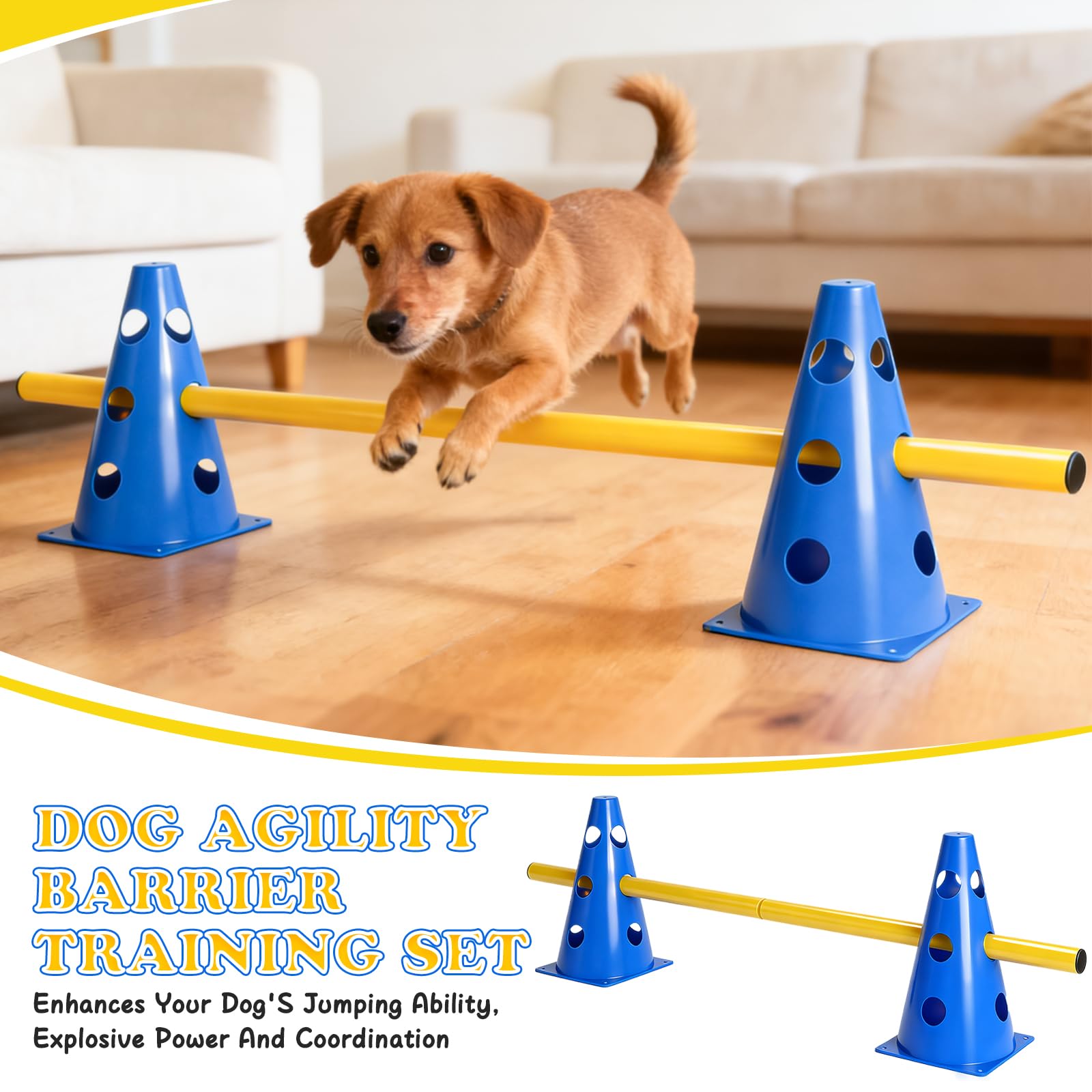 Set di Ostacoli a Incastro per Cani, cavalletti Grandi, Set di Ostacoli, Ostacoli Regolabili per Il Gioco del Calcio, Sport equestri (8 Coni Alti 23 cm + 8 Bastoncini)