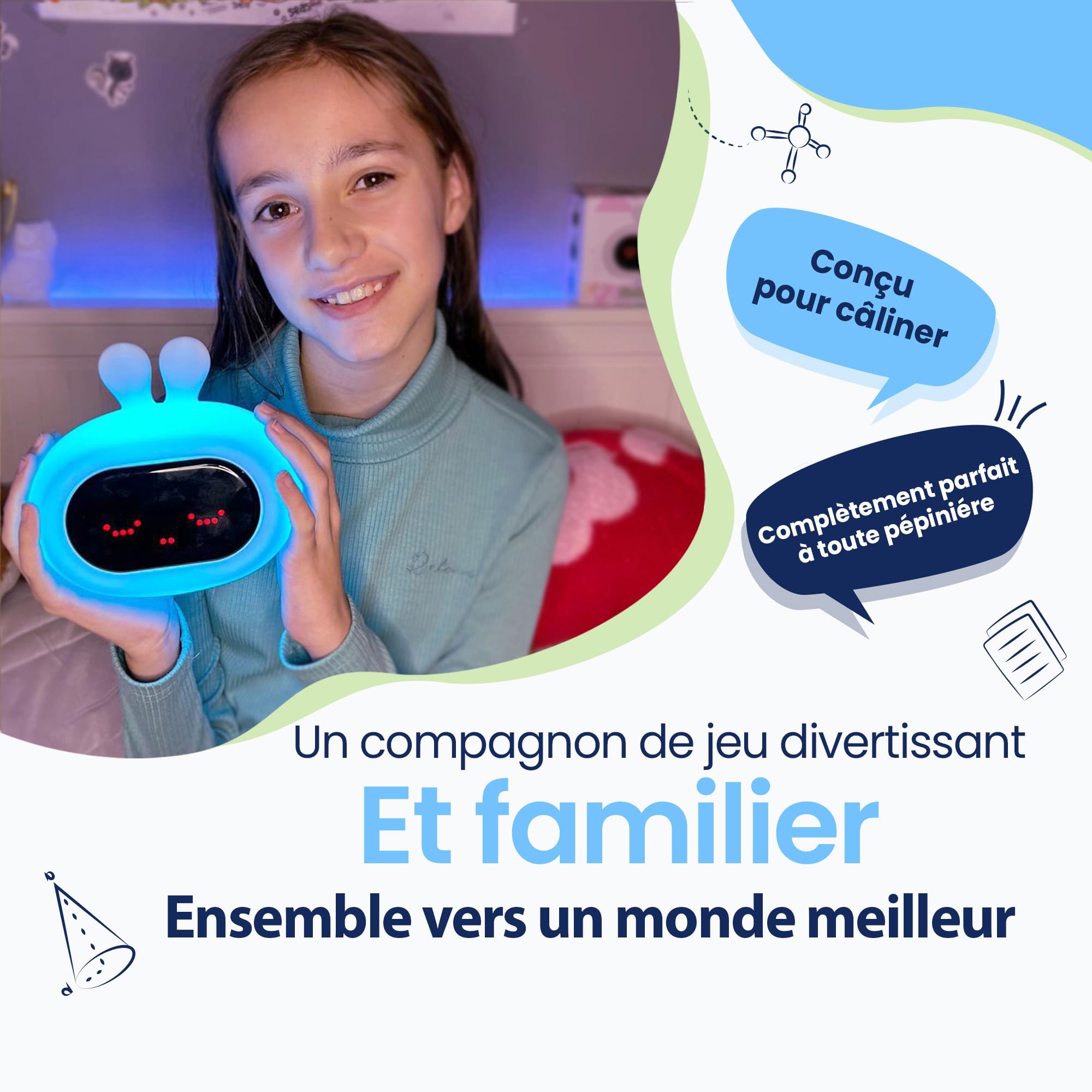 Réveil Enfant Lapin (Blanc) - avec Expressions Faciales et Fonction Tapotement - Lumière de Réveil - Entraîneur de Sommeil - Veilleuse - Jouet Numérique