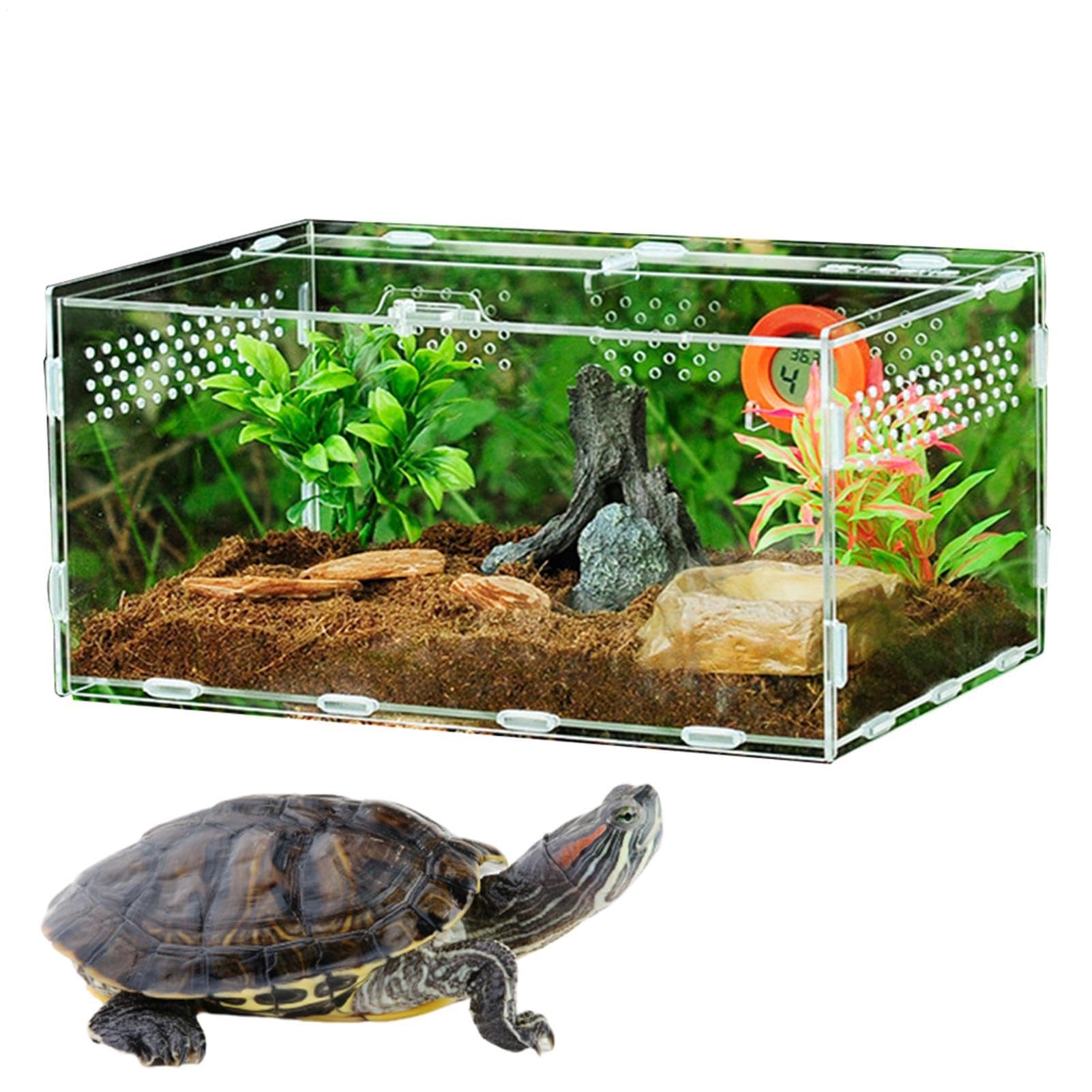 Reptile Terrarium - 360 Degree High Transparent Acrylic Breeding Box, Round Hole Feeding Box, Reptile Breeding Cage Tank For Spider/Snail/Frog/Lizard - 25X15X15CM