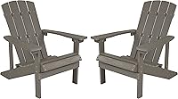Flash Furniture Charlestown Gray Poly Resin Adirondack Chairs Set of 2 - All-Weather Indoor/Outdoor Durable Loungers
