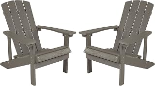 Flash Furniture Charlestown Gray Poly Resin Adirondack Chairs Set of 2 - All-Weather Indoor/Outdoor Durable Loungers