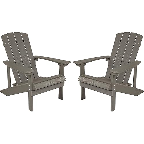 Flash Furniture Charlestown Poly Resin Adirondack Chair - Gray - All Weather - Indoor/Outdoor - Set of 2