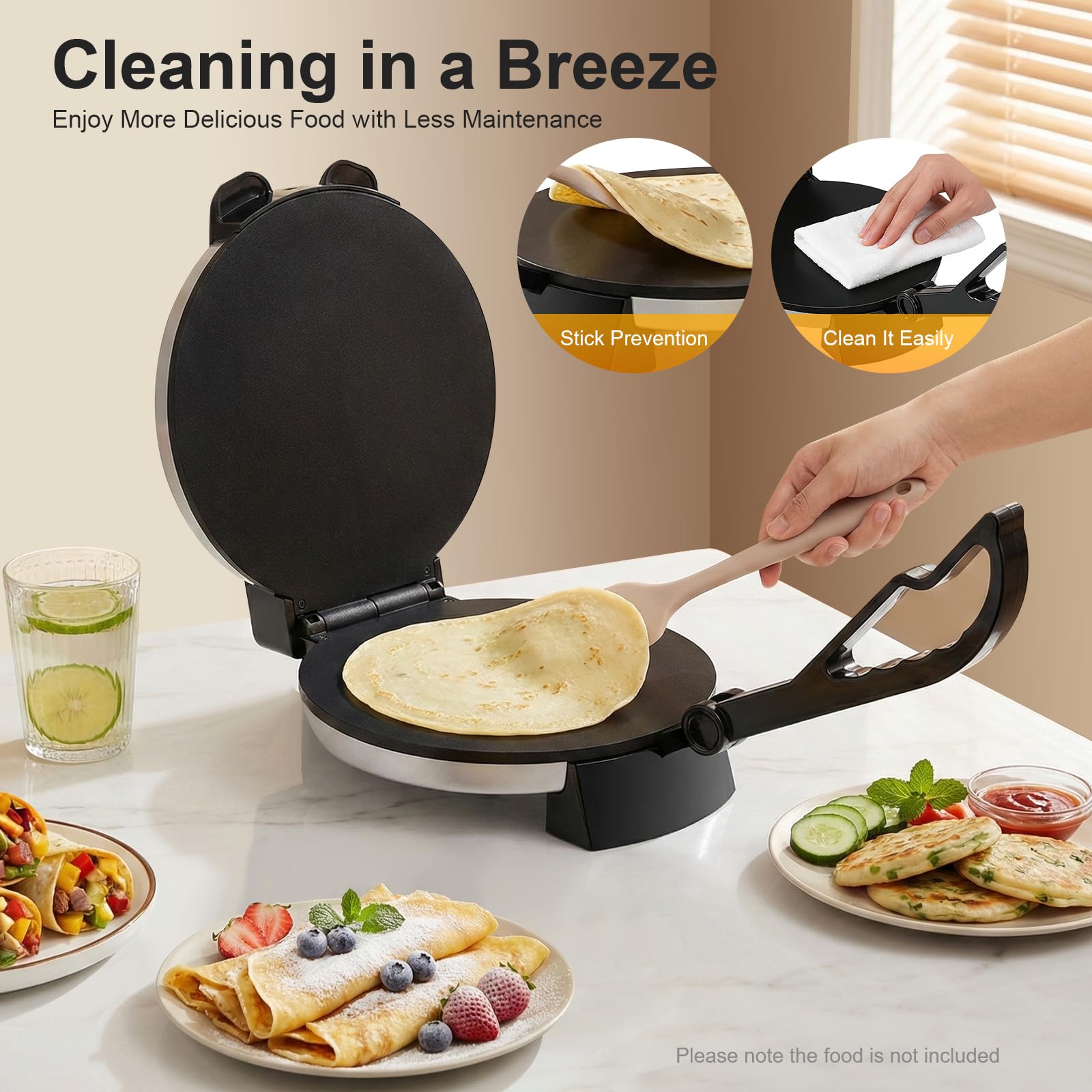 Roti Maker Edelstahl Tortilla Presse 1800W Chapati Roti Maker mit Antihaftbeschichtung Temperatur Einstellbar