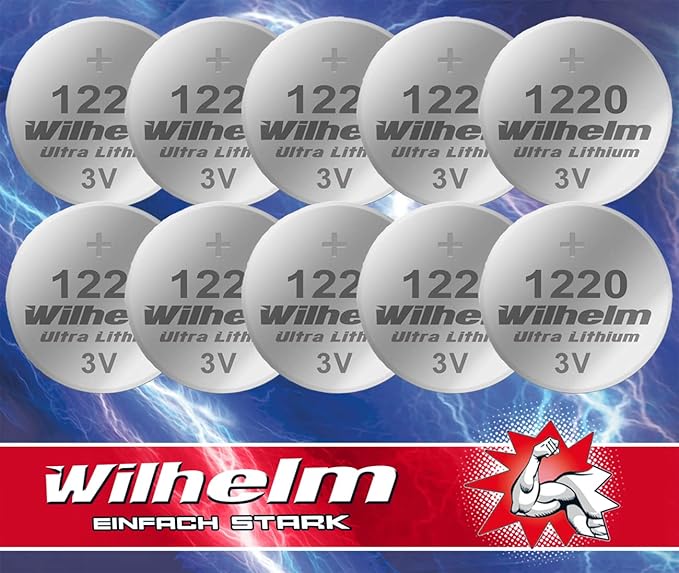  10 x CR1220 CR 1220 WILHELM Lithium Knopfzelle 3V 40mAh ø12x2mm Batterie DL1220