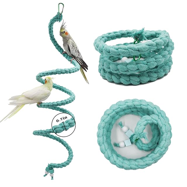Foto 2 de 6 de Percha Espiral Extra Larga 150 cm para Aves - Columpio Trepador para Jaulas