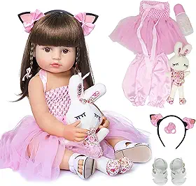 Brastoy Bebe Reborn Boneca Silicone Realista Menina Princesa 55CM (Rosa)