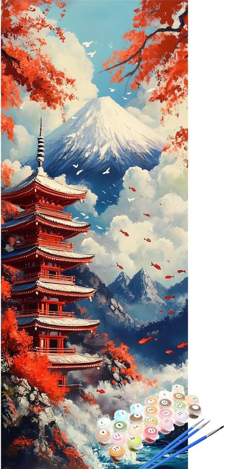 Paint by Numbers Japan Large Paint by Numbers Kit for Adults Mount Fuji 8x24in DIY Colorful Canvas for Acrylic Painting Kit with Paints/Brushes,Mosaic Drawing Paintwork Art Crafts,Decor Gifts,XYY-1800