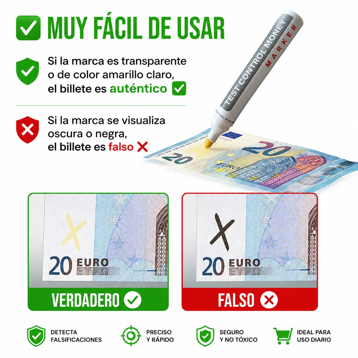 LEMON BLUE Rotulador Detector de Billetes Falsos Pack 2 Unidades