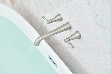 SITGES High Flow Brushed Nickel Wall Mount Bathtub Faucet with Two Level Handles,Extra-Long 10.5 Spout Reach Solid Brass Wall Tub Filler with Rough-in Valve Included