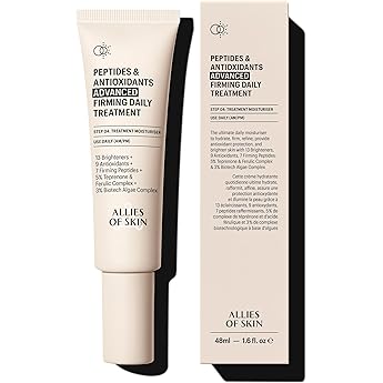 Allies of Skin Peptides & Antioxidants Advanced Firming Daily Treatment with 13 Brighteners 9 Antioxidants 7 Firming Peptides 5% Teprenone & Ferulic Complex and 3% Biotech Algae Complex 48ml/1.6oz