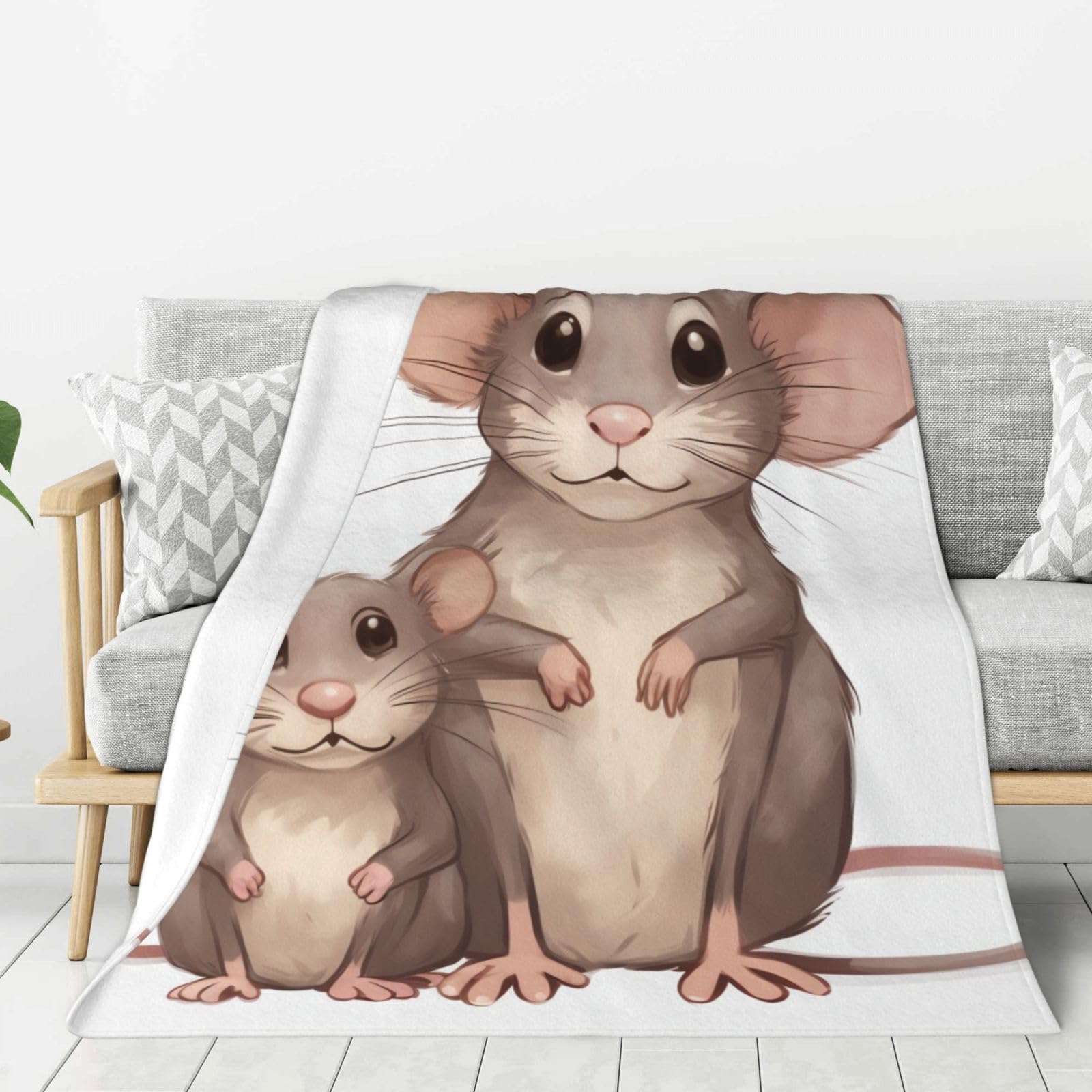Mother and Child Rats Throw Blanket Plush Flannel Fleece Blanket, Soft Lightweight Cozy Blankets 50"X40" for Bed Couch Sofa Travel