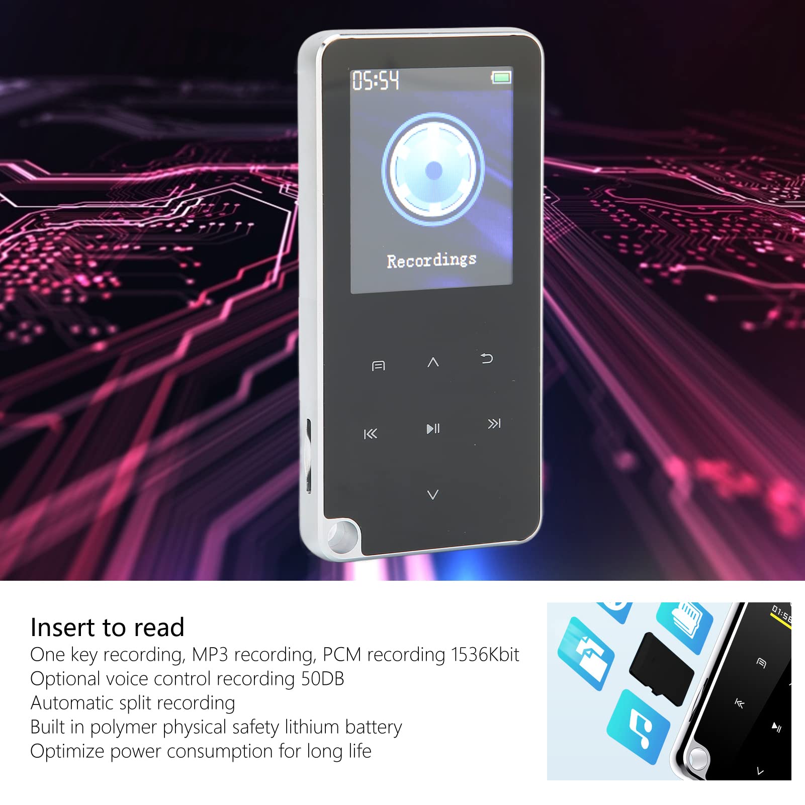 Baladeur Numérique 1,8 Pouce avec Mémoire de 16 Go (16GB)