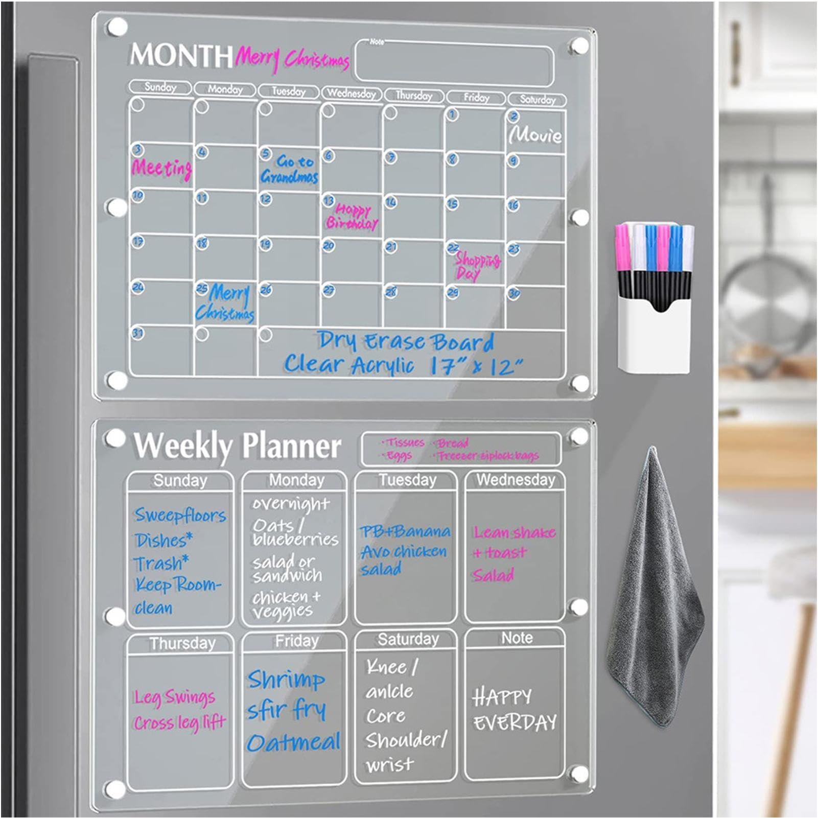 Calendario acrílico de borrado en Pizarra blanca magnética transparente