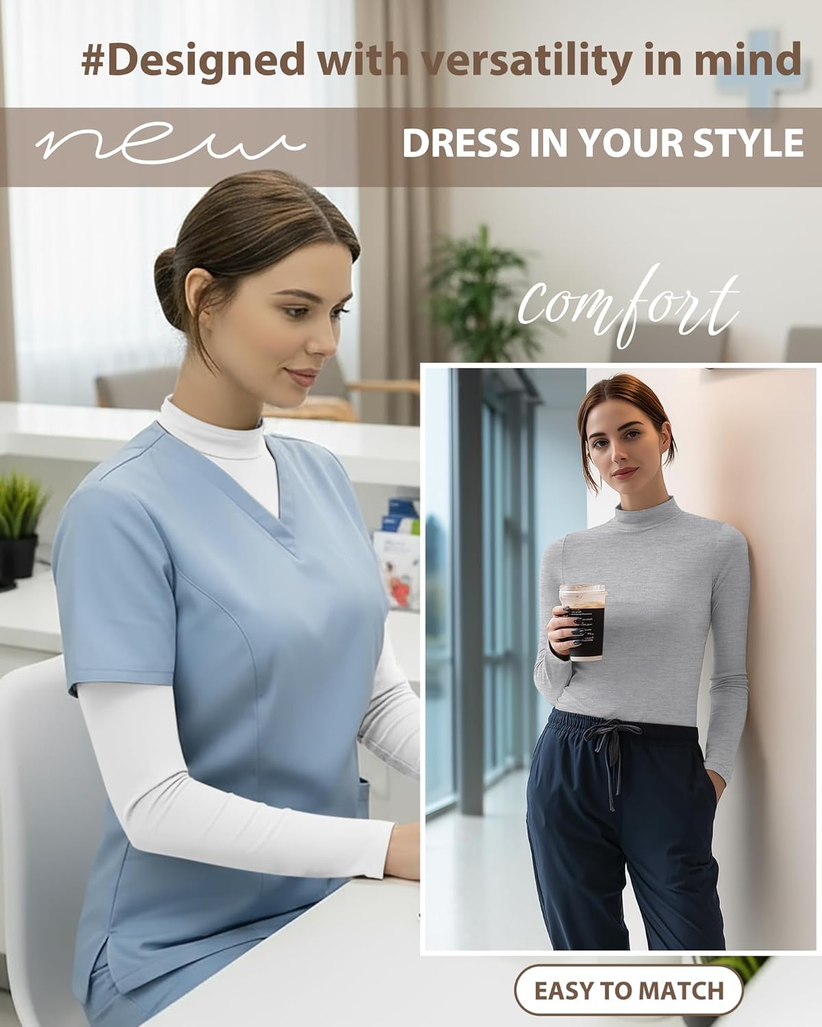 4 Pack Women's Long Sleeve Underscrub Shirt Mock Neck Slim Fit Tops Lightweight Thermal Base Layer Scrubs Undershirts - Image 3