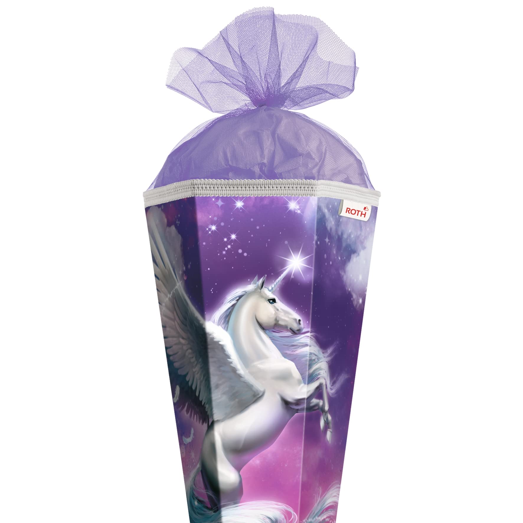 ROTH Grand cornet d'école Magic Pegasus 85 cm Pointe hexagonale Rouge tulle Cornet de sucre