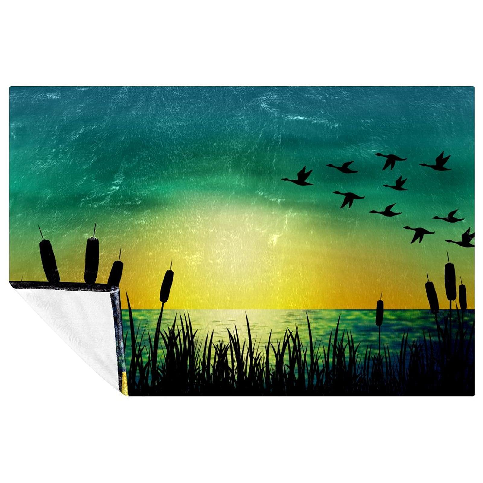 Couverture verte motif oies et chats 150x100 cm pour lit