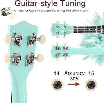 Soprano Ukulele Beginner Kit for Kids Adult Student w/Free Online Lesson 21 Inch Ukelele Gig Bag Strap String Stickers Pick Polishing Cloth, Rainbow Series Ukalalee(Shinny Green)