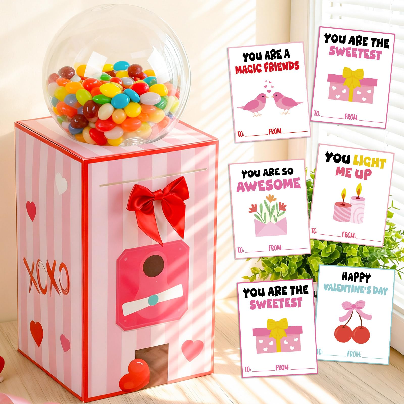 50 PCS Large Valentine's Day Card Box for Exchange Valentine's Day Gumball Machine Mailbox for Classroom Exchange Valentine Card for Gumball Machine Heart Party Favors