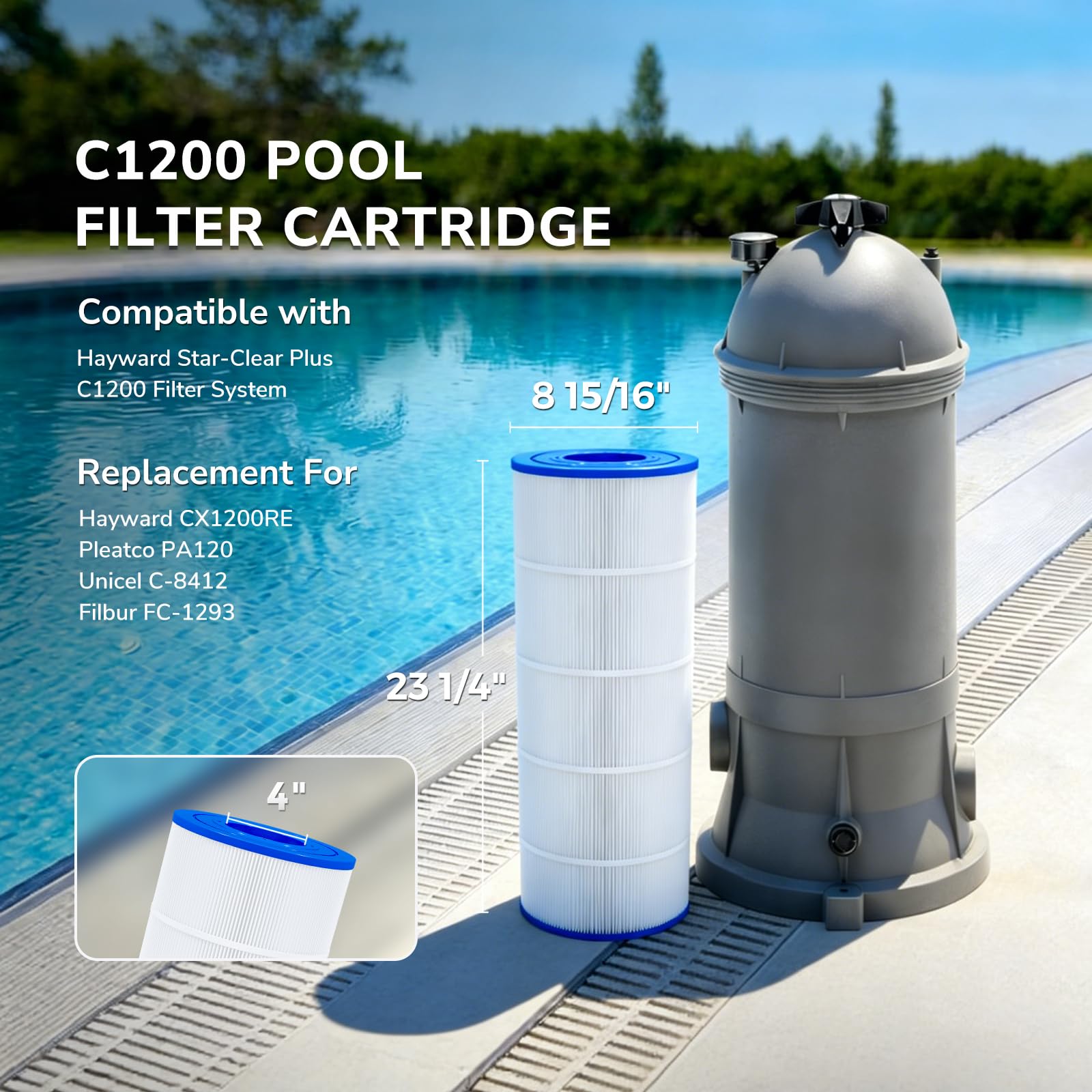 Fil-Fresh C1200 Cartouches de Filtre de Piscine compatibles avec Hayward C1200, Remplacement pour Hayward CX1200RE, Unicel C-8412, 10 m²