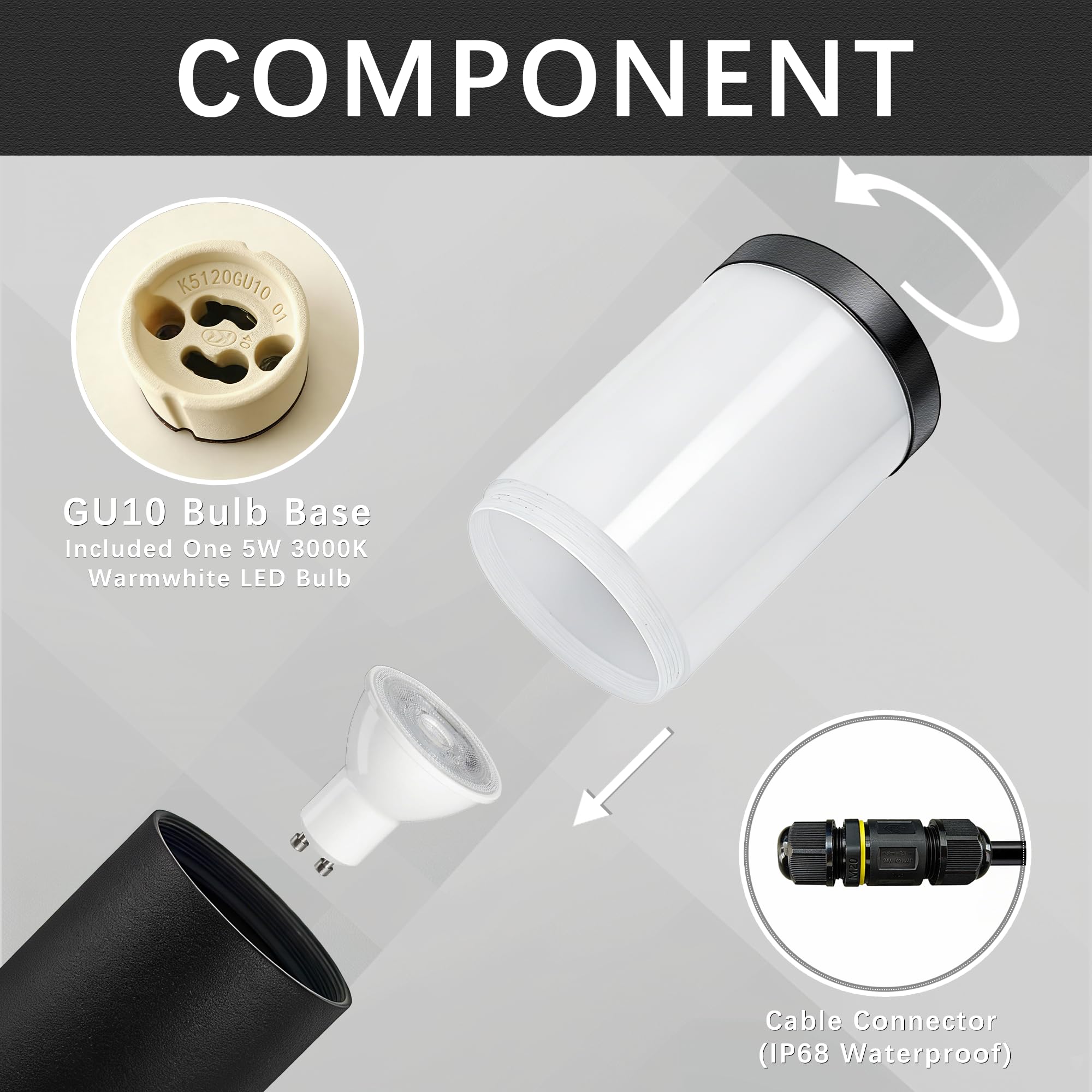 JNR 4 Pack Edelstahl Wegeleuchten Außen mit Erdspieß 230V, Schwarz | IP65 Wasserdicht, Höhe 500 mm inkl GU10 5W 3000k warmweiß LED Glühbirne, Gartenbeleuchtung, Gartenlampen, Gartenleuchten