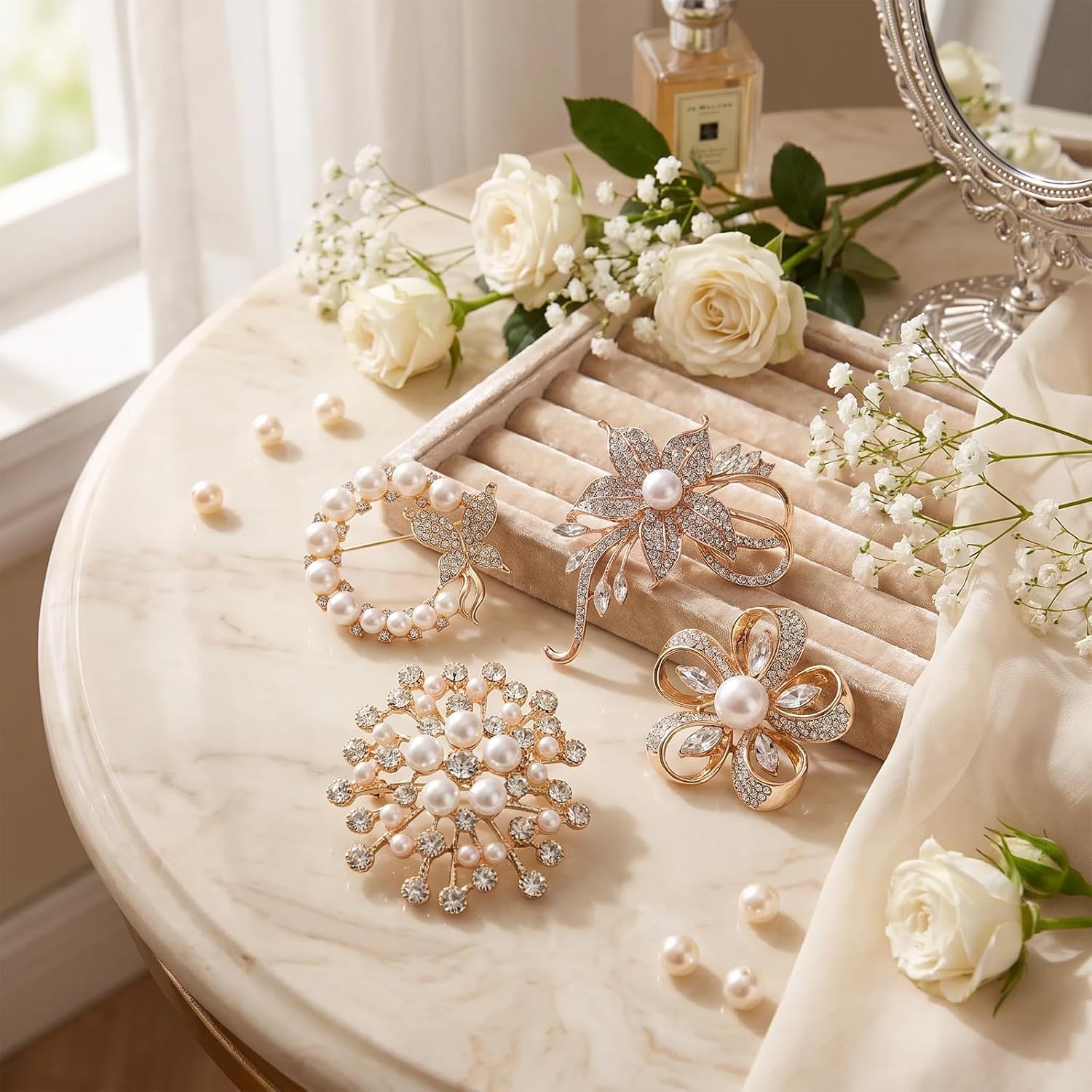 Rhinestone Brooch Set, 4pc Decorative Lapel Pins image 4