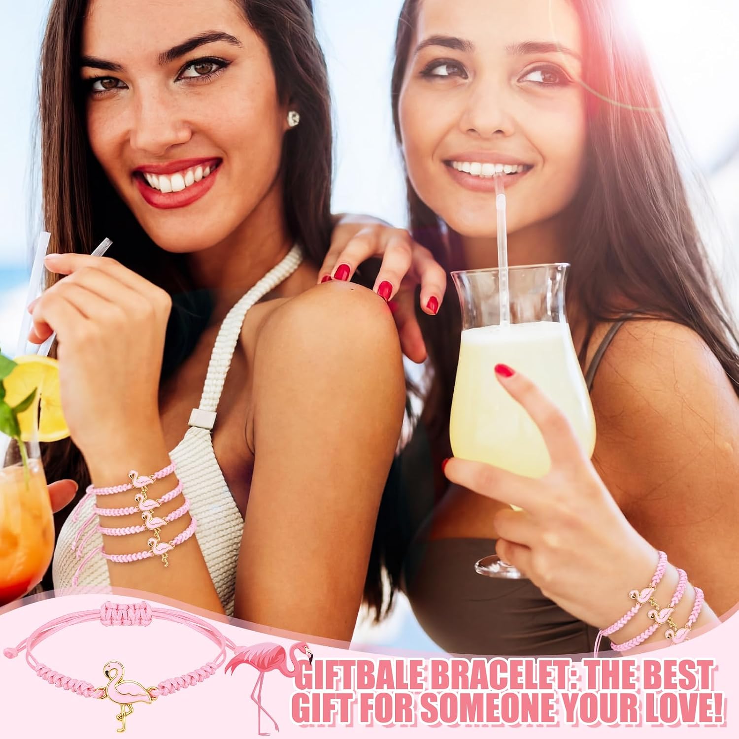 24 Pcs Flamingo Friendship Bracelets Gift Bulk Pink String Braided Bracelets for Women Summer Tropical Hawaii Party Favors