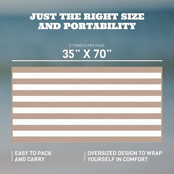 White Classic Beach Towels Oversized Cabana Stripe Cotton Bath Towel Large - Luxury Plush Thick Hotel Swim Pool Towels for Adults Super Absorbent Quick Dry - 35x70 Beige [2 Pack]