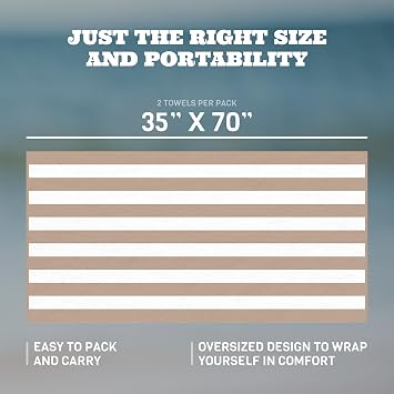 White Classic Beach Towels Oversized Cabana Stripe Cotton Bath Towel Large - Luxury Plush Thick Hotel Swim Pool Towels for Adults Super Absorbent Quick Dry - 35x70 Beige [2 Pack]