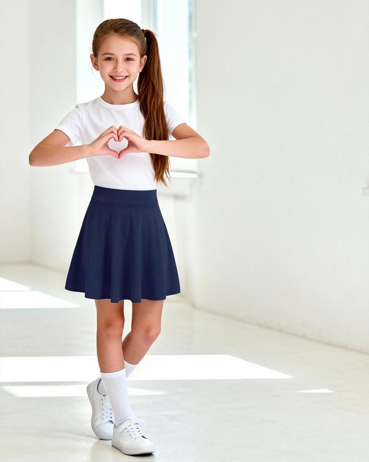 Little Girls Skirts Athletic Uniform Skirts Built in Shorts Casual Mini Skorts for Kids with Pockets - Image 3