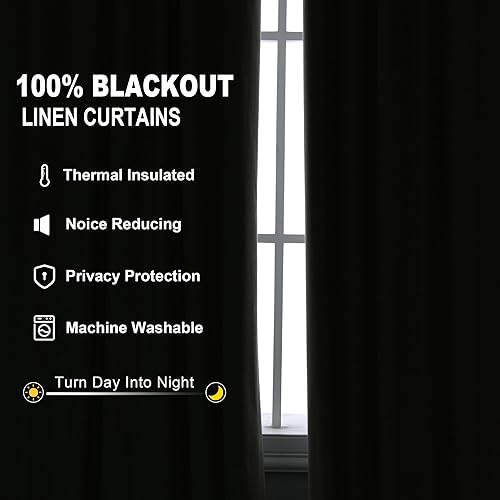 Miniatura 9 de Joywell Cortinas 100% opacas de lino crema de 84 pulgadas de largo, bolsillo para barrapestaña trasera, cinturón de ganchoanillos de clip, cortinas