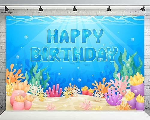 Miniatura 5 de Pancarta de feliz cumpleaños bajo el mar, telón de fondo de animales oceánicos bajo el mar, decoración temática de decoración para niños y niñas,