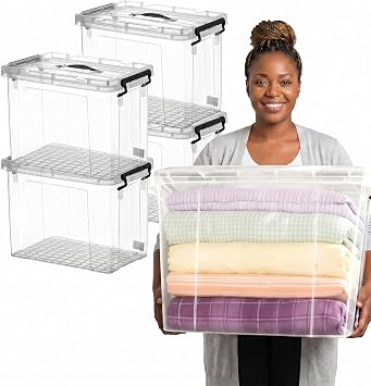 4 Pack 90 QT Clear Stackable Plastic Storage Bins with Lids