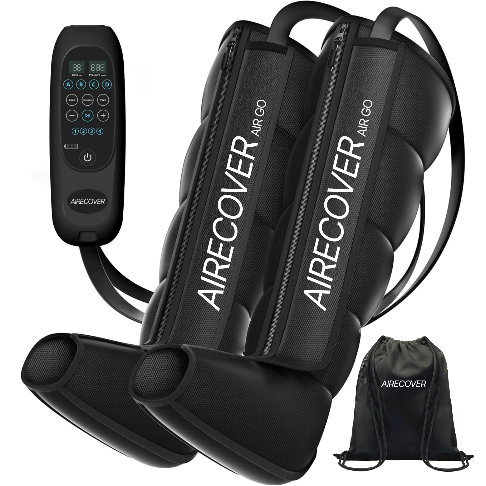 Pressoterapia Linfodrenaggio,Massaggiatore Gambe Wireless per Dolori e Circolazione, Rilassamento Muscolare & Recupero, con 4 Camere, 30-250 mmHg, 4 Modalità, Batteria 3h (L)