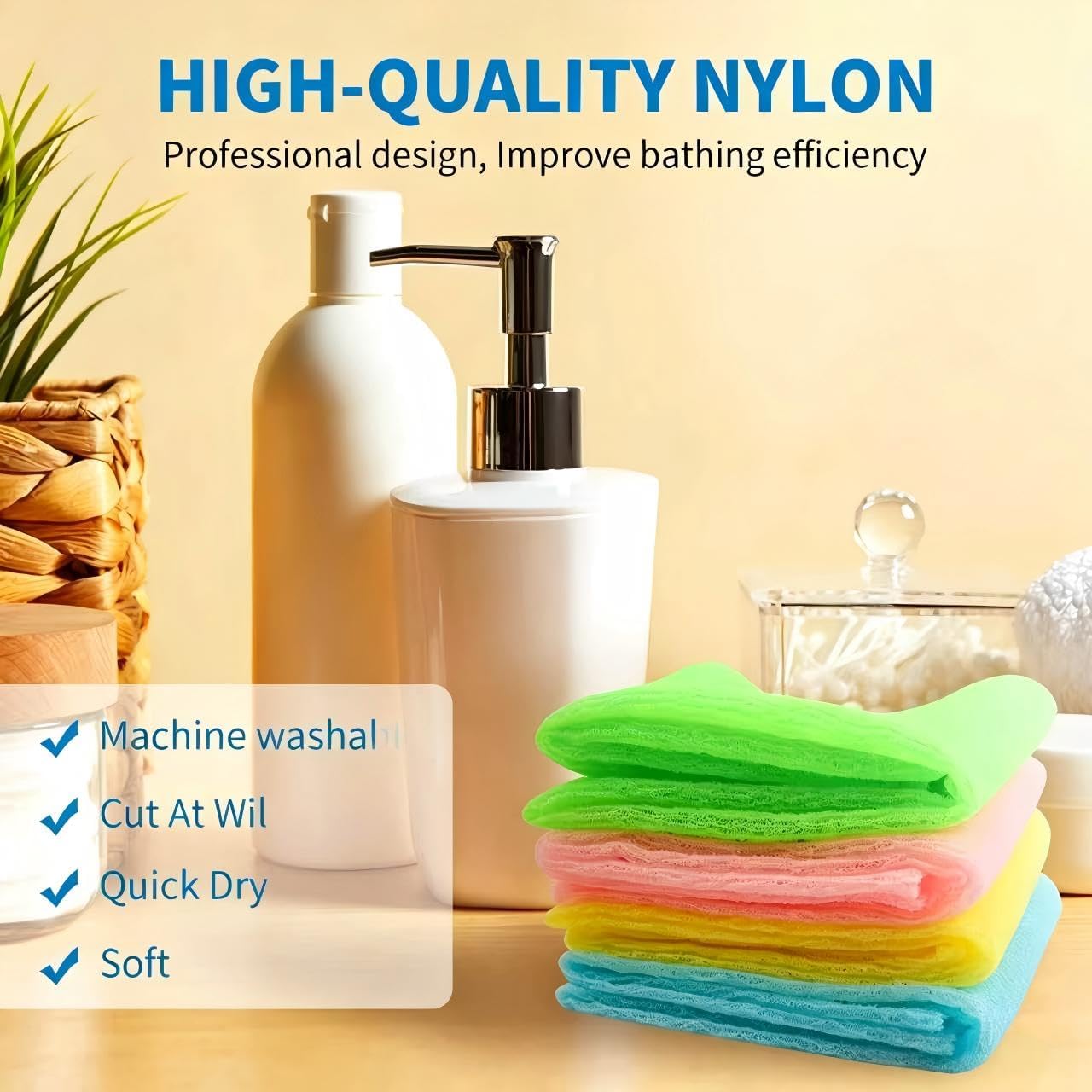 4 Pack Exfoliating Washcloths Body Scrubber Back Scrubber for Shower - Japanese Korean Style Body Scrubber Back Scrubber, Luffah Towel Net Sponge Loofah, Deep Clean Dead Skin for Smooth Skin