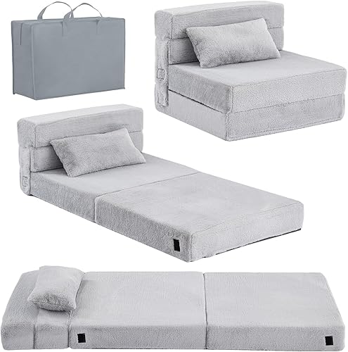 Tiita Colchón de suelo para niños pequeños, sofá plegable para niños, futón convertible con bolsa de almacenamiento para niños, gris felpa