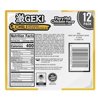 Nissin Geki Chili Infused Asian Noodles, Fiery Hot Chicken Flavor, 3.17 Ounce (Pack of 12) | Chili Infiused Asian Noodles
