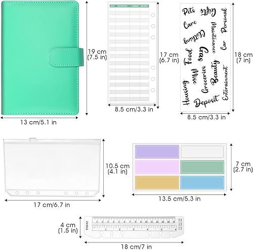 Miniatura 2 de Carpeta de presupuesto de piel sintética A6, planificador de 6 anillos, organizador de dinero, 8 sobres para efectivo, impermeable, 29 categorías,