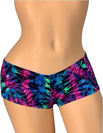 Neon Tie Dye Booty Shorts Rave Shorts Pole Dance Cheeky Bottom Short Rave Outfits Reactive Blacklight Boyshorts Roller Derby low rise Short