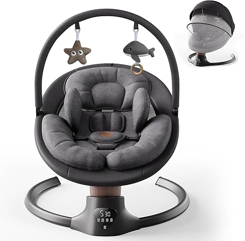 Columpios de bebé para bebés, columpio eléctrico para bebés con 10 melodías preestablecidas, 5 velocidades, control remoto y Bluetooth, columpio