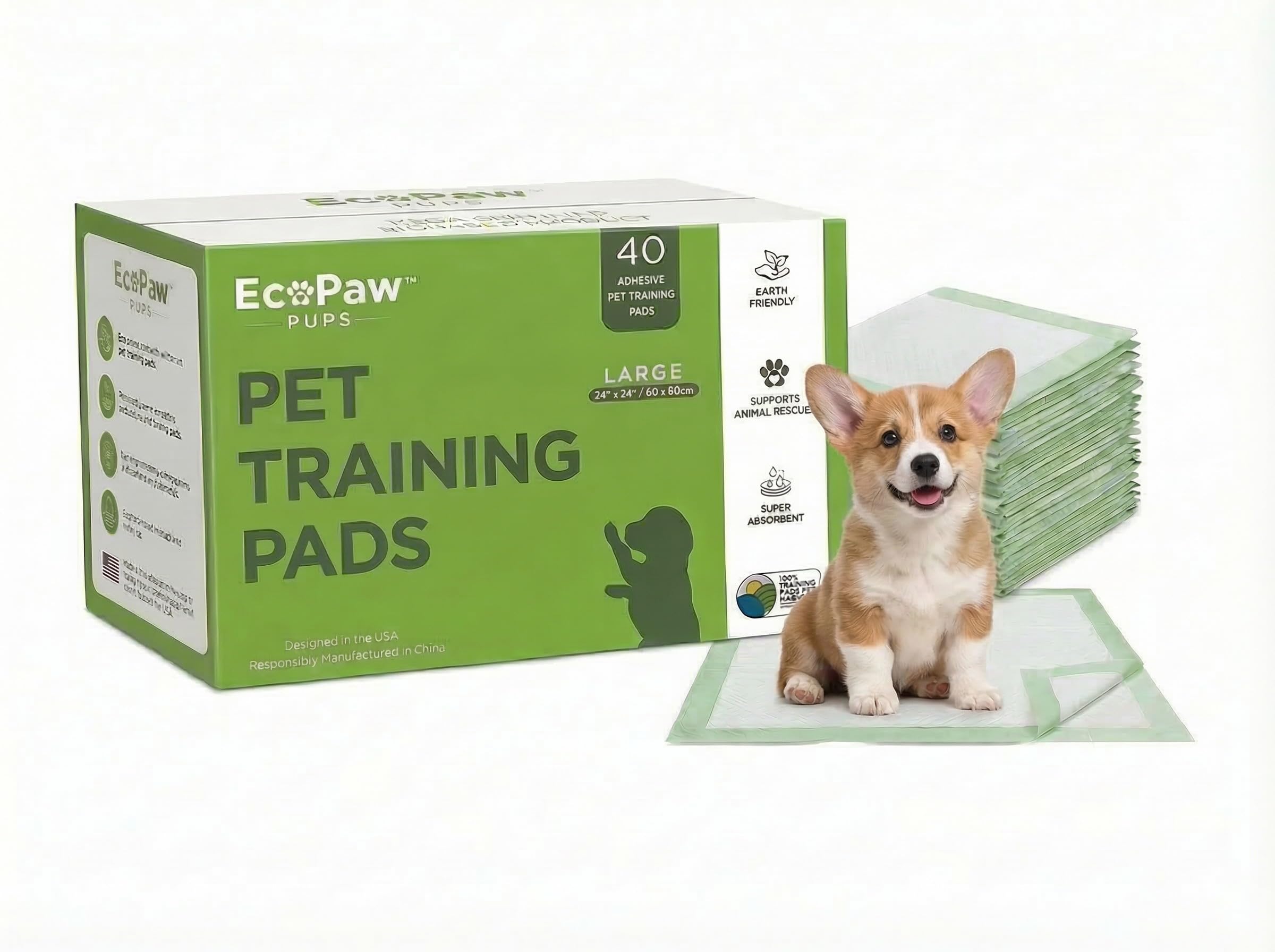 Super Absorbent Pet Training Pads, Large 22x22 Inch, Adhesive Backed, USDA Certified Biobased, 100 Count