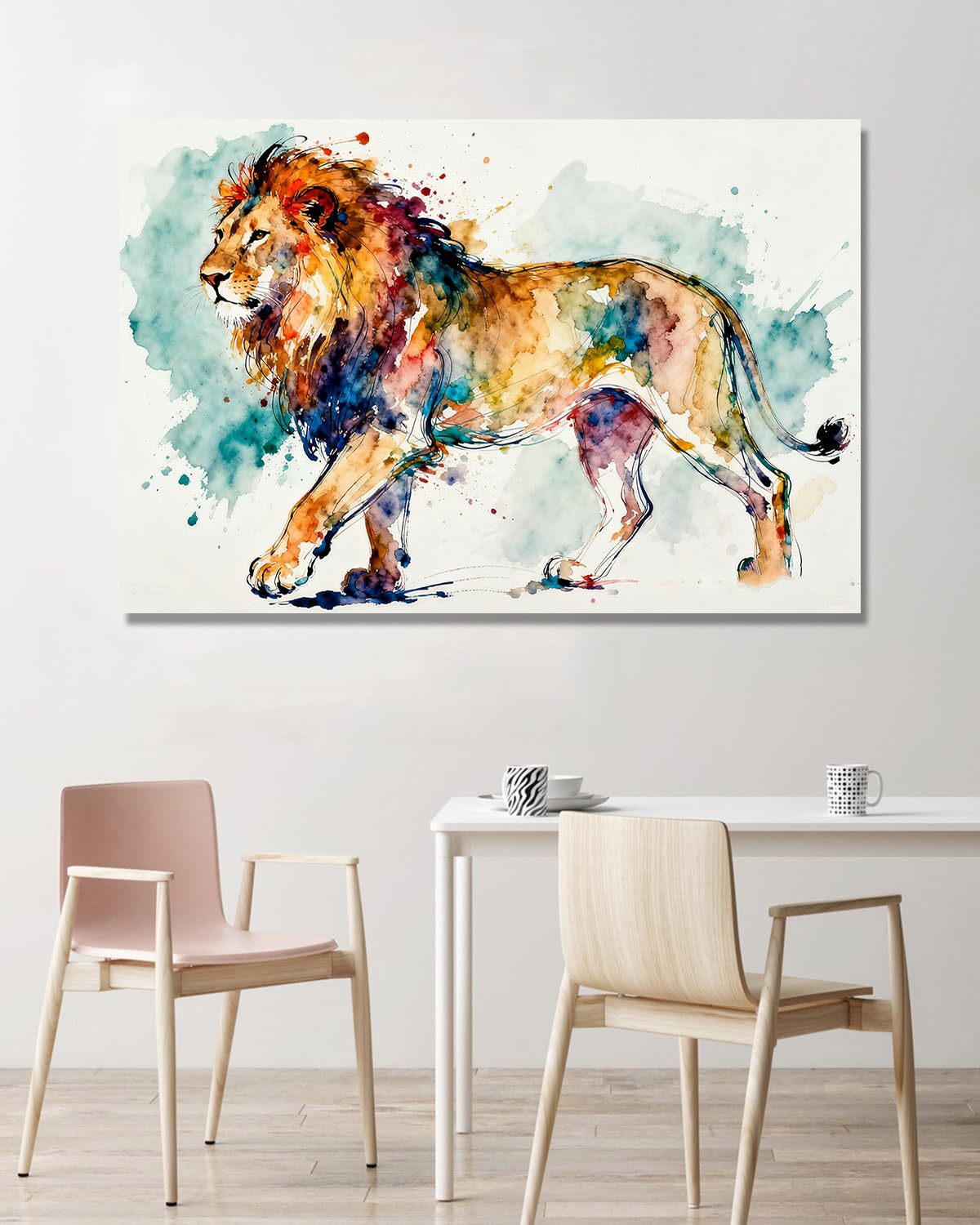 NHLDZYH Sztuka abstrakcyjna Lion Splatter Art, kolorowy obraz zwierzęcy na płótnie, nowoczesna wyrazista dekoracja ścienna do salonu lub biura. A23. 30 x 45 cm. Tylko płótno