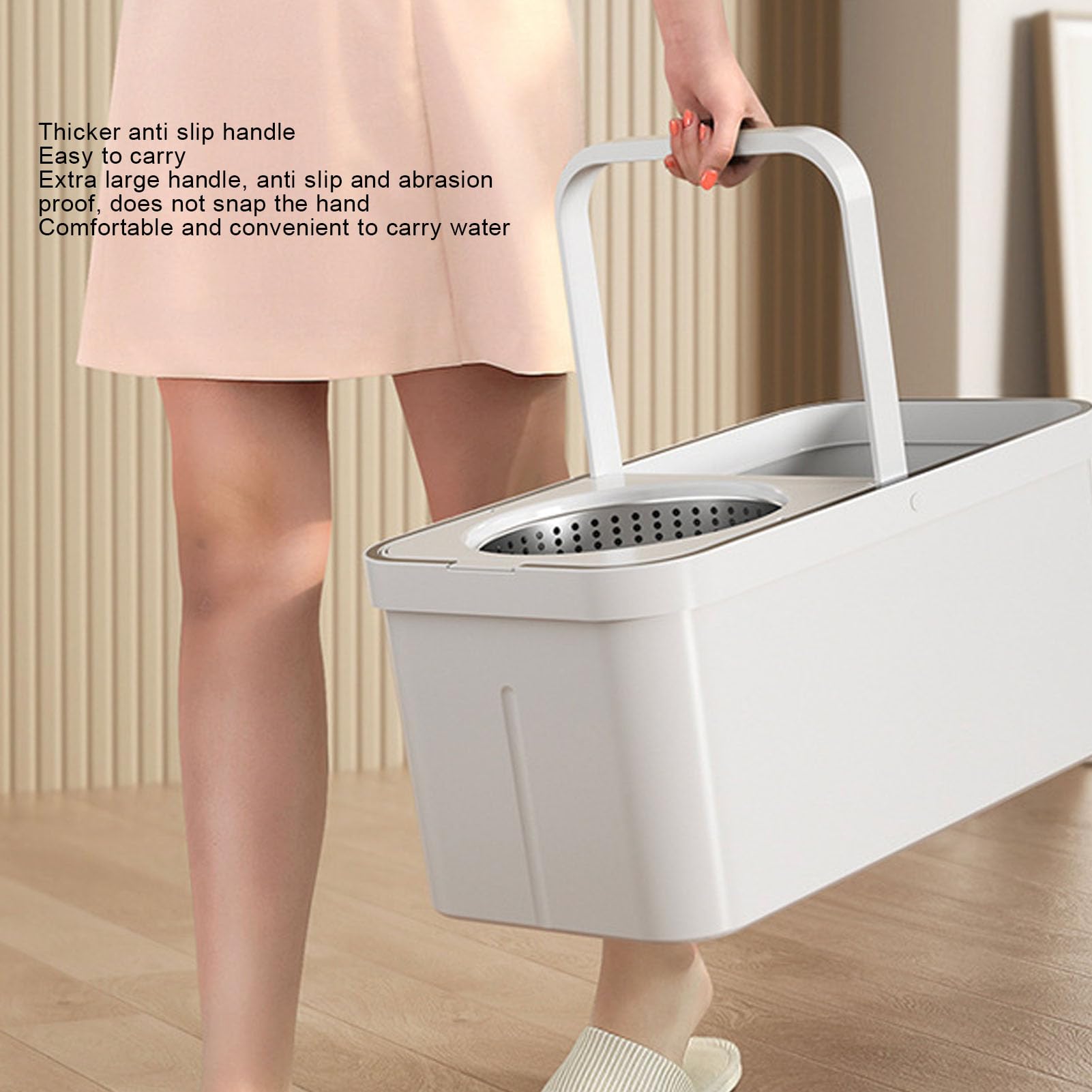 Secchio per mocio rotante in ABS, kit versatile con strizzatore, secchio per mocio rotante con manico per il trasporto per sporco ostinato, polvere, peli di animali domestici, sporcizia