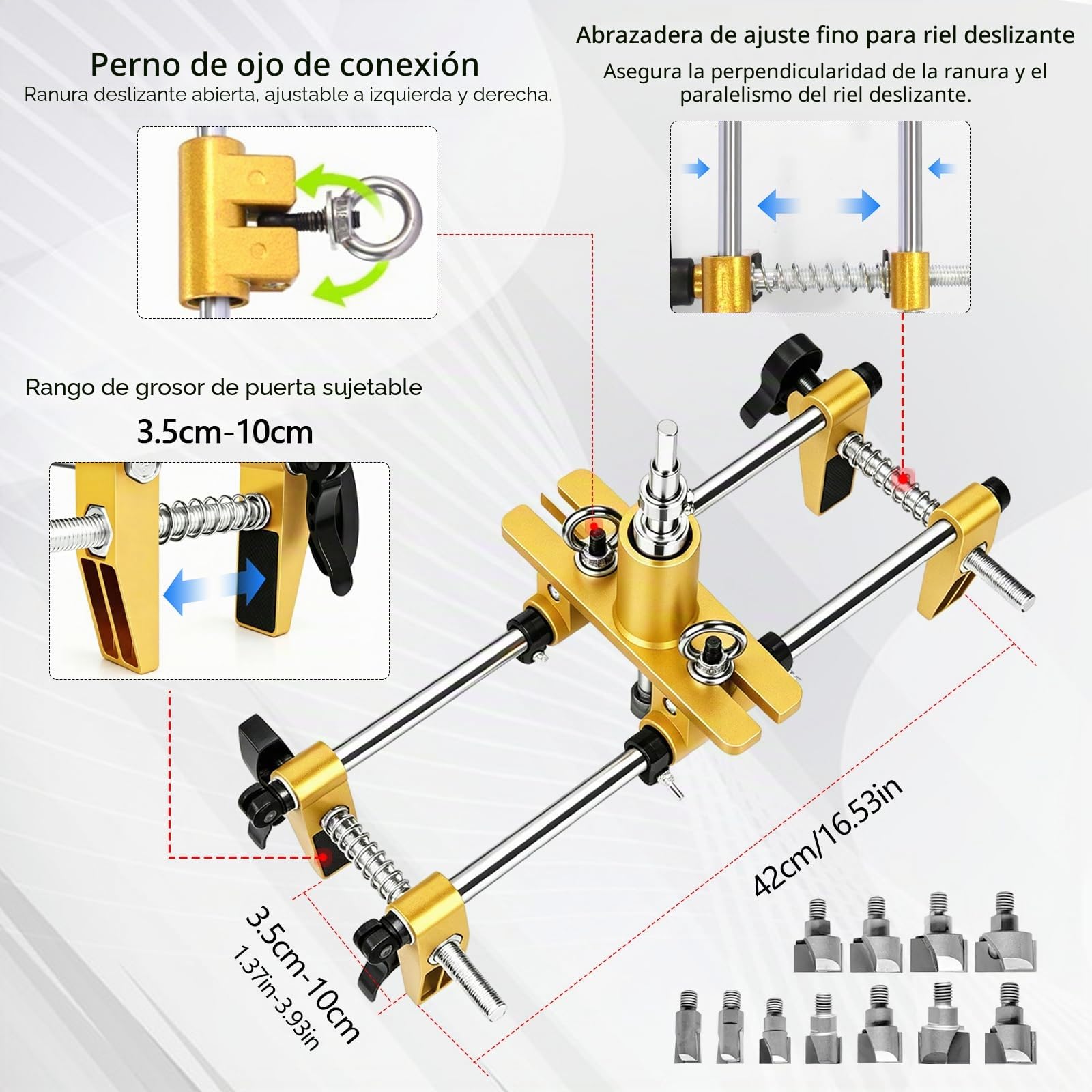 Mortajadora para Cerradura de Puerta, Kit de Abridor de Agujeros para Cerraduras de Puerta con 11 Cortadores de Acero de Tungsteno Plantilla de Mortaja 16 16.5 18 20 22 24 25 26 27 28 30 mm