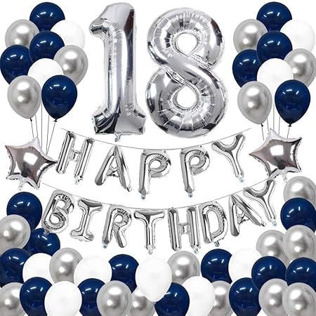 Jinsu 18 Ans Anniversaire Ballons Decorations Pour Garcon Homme 68 Pcs Kit Happy Birthday Banniere Argente Ballon Numero 18 Ballon Aluminium Helium A Etoile Ballons En Latex Amazon Fr Cuisine Et Maison