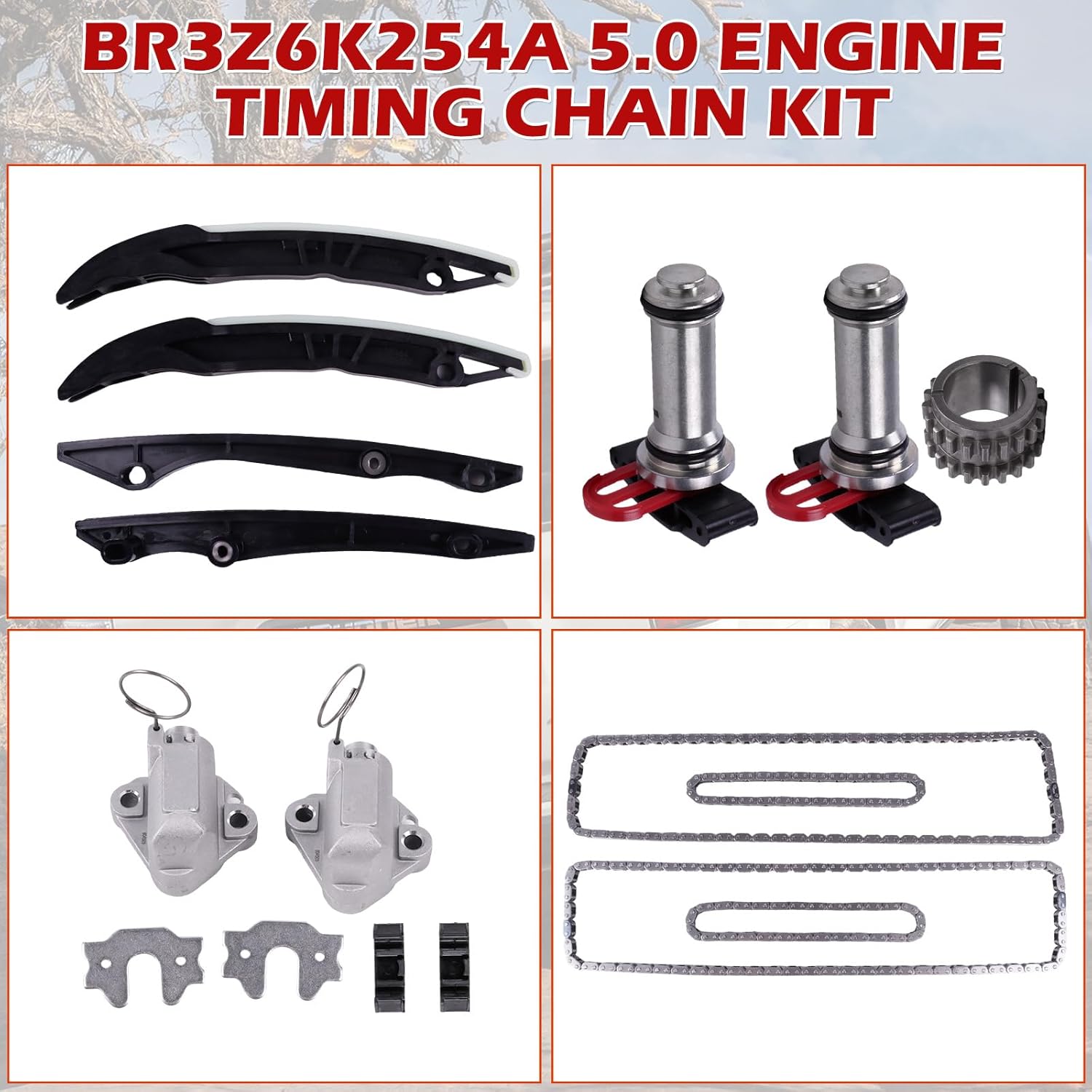 Kessocco BR3Z6K254A JL3E6M256CA FR3Z6268A BR3Z6268A 5.0 Engine Timing Chain Kit for 2018-2020 Ford F150 Mustang 5.0L V8