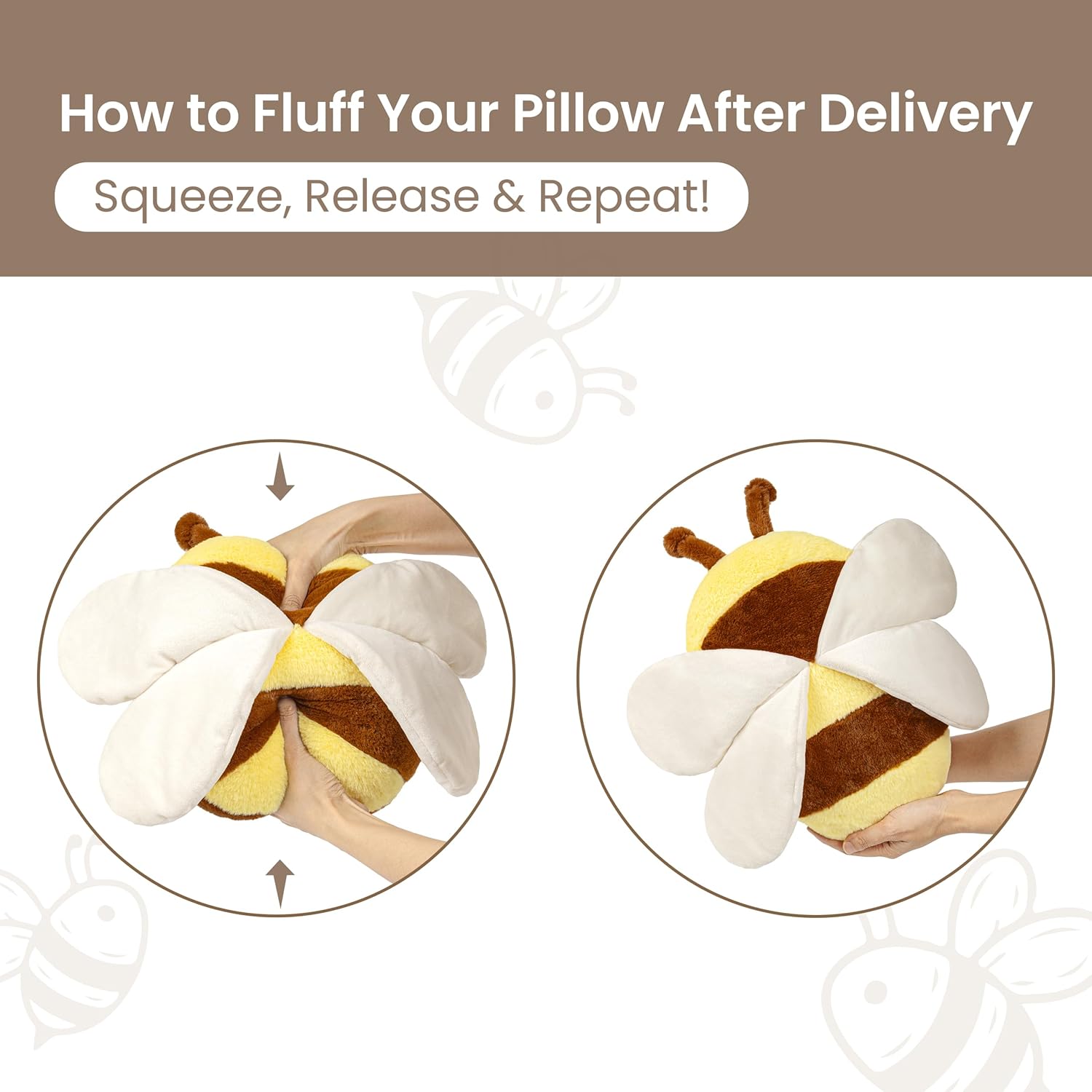 AELS Bumble Bee & Flower Shaped Throw Pillows, Cute Decorative Pillow Set of 2, Summer & Bee Decor for Kids' Rooms, Living Room, Bedroom, Ideal for Cozy Home Accent