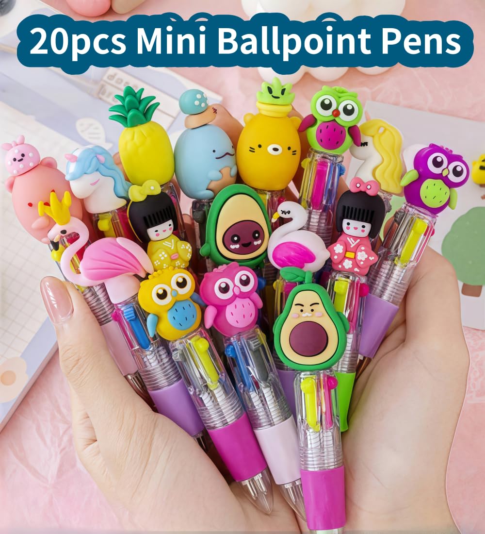 Lot de 20 stylos à bille multicolores 4 en 1 pour enfants, pour anniversaires et fêtes d'enfants